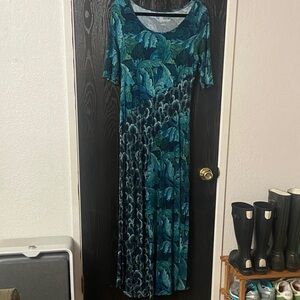 Soft Surroundings Nanette Saunterre Tropical Print Green And Teal  Maxi Dress Sm